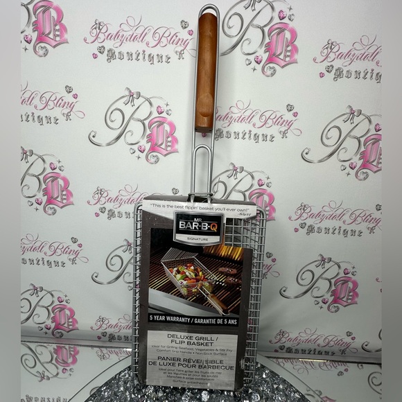 Bar-B-Q Deluxe Grill Basket with Wooden Handle flip basket grilling bbq π - Picture 1 of 3